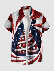 Chemise à poches boutonnées grande taille pour homme, imprimée de bonbons et de boules de Noël rayées. - Rouge XL