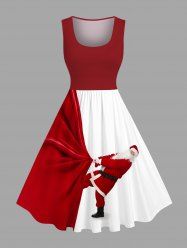 Plus Size Christmas Santa Claus Pulling Print Vintage Swing A Line Dress -  