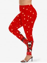 Plus Size Christmas Elk Snowflake Star Print Leggings -  