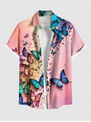 Plus Size Butterfly Ombre Print Buttons Pocket Hawaii Shirt For Men -  