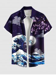 Chemise hawaïenne grande taille pour homme, imprimé vagues, lune et nuages, boutons et poche. - Concorde S