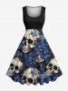 Ensemble de plage hawaïen assorti grande taille à imprimé fleurs et crânes pour couples - Bleu 