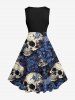 Ensemble de plage hawaïen assorti grande taille à imprimé fleurs et crânes pour couples - Bleu 