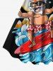 Christmas Santa Claus Sun Cloud Sea Waves Print Plus Size Matching Outfit For Couples -  