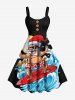 Christmas Santa Claus Sun Cloud Sea Waves Print Plus Size Matching Outfit For Couples -  
