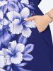 Ensemble de plage hawaïen assorti pour couples, imprimé feuilles tropicales et fleurs d'hibiscus, grandes tailles - Bleu 