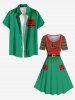 Ensemble assorti grande taille pour couples, imprimé lutin de Noël et Père Noël avec nœud papillon - Vert 