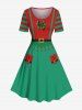 Ensemble assorti grande taille pour couples, imprimé lutin de Noël et Père Noël avec nœud papillon - Vert 
