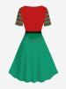 Ensemble assorti grande taille pour couples, imprimé lutin de Noël et Père Noël avec nœud papillon - Vert 