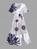 Ensemble de plage hawaïen assorti grande taille à imprimé floral rayé pour couples - Blanc 
