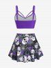 Plus Size Gothic Rose Skulls Printed Ruched Padded Tankini Set Swimsuit -  