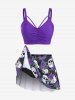 Plus Size Gothic Rose Skulls Printed Ruched Padded Tankini Set Swimsuit -  