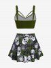 Plus Size Gothic Rose Skulls Printed Ruched Padded Tankini Set Swimsuit -  