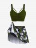 Plus Size Gothic Rose Skulls Printed Ruched Padded Tankini Set Swimsuit -  