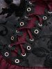 Débardeur à manches bouffantes, en maille fleurie floquée, tie-dye, laçage, volants et chaînes superposées, grande taille - Rouge foncé 4X | US 26-28