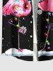 Plus Size Christmas Light Hat Flamingo Snowflake Print Buttons Pocket Shirt For Men -  