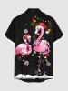 Plus Size Christmas Light Hat Flamingo Snowflake Print Buttons Pocket Shirt For Men -  