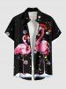 Plus Size Christmas Light Hat Flamingo Snowflake Print Buttons Pocket Shirt For Men -  