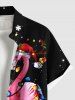 Plus Size Christmas Light Hat Flamingo Snowflake Print Buttons Pocket Shirt For Men -  