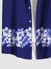 Chemise hawaïenne grande taille pour homme, à imprimé feuilles tropicales et fleurs d'hibiscus, boutons et poche. - Bleu XL