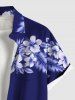 Chemise hawaïenne grande taille pour homme, à imprimé feuilles tropicales et fleurs d'hibiscus, boutons et poche. - Bleu XL