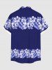 Chemise hawaïenne grande taille pour homme, à imprimé feuilles tropicales et fleurs d'hibiscus, boutons et poche. - Bleu XL