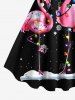 Robe débardeur grande taille à imprimé flamants roses et flocons de neige, avec chapeau lumineux de Noël et lumières de Noël. - Noir XXS