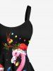 Robe débardeur grande taille à imprimé flamants roses et flocons de neige, avec chapeau lumineux de Noël et lumières de Noël. - Noir XXS