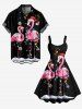 Plus Size Christmas Light Hat Flamingo Snowflake Print Tank Dress -  