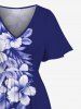 Plus Size Hibiscus Flowers Tropical Leaf Print Split Hawaii Midi Dress -  