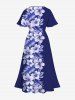 Plus Size Hibiscus Flowers Tropical Leaf Print Split Hawaii Midi Dress -  