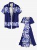 Robe midi hawaïenne fendue à imprimé feuilles tropicales et fleurs d'hibiscus (grande taille) - Bleu L