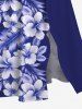 Robe midi hawaïenne fendue à imprimé feuilles tropicales et fleurs d'hibiscus (grande taille) - Bleu L