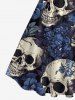 Plus Size Flowers Skulls Print 1950s Vintage Dress -  