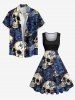 Plus Size Flowers Skulls Print 1950s Vintage Dress -  