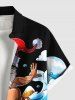 Plus Size Christmas Santa Claus Sun Cloud Sea Waves Print Buttons Pocket Shirt For Men -  