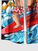 Plus Size Christmas Santa Claus Sun Cloud Sea Waves Print Buttons Pocket Shirt For Men -  