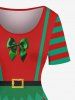 Plus Size Christmas Elf Santa Claus Bowknot Print Vintage Dress -  