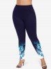 Leggings grande taille imprimé sapin de Noël, élan et galaxie à paillettes 3D - Bleu profond XS