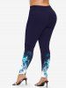 Leggings grande taille imprimé sapin de Noël, élan et galaxie à paillettes 3D - Bleu profond XS