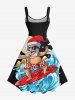 Plus Size Christmas Santa Claus Sun Cloud Sea Waves Print Tank Dress -  