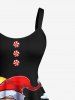 Plus Size Christmas Santa Claus Sun Cloud Sea Waves Print Tank Dress -  