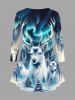 Plus Size Christmas Tree Elk Galaxy Glitter 3D Print Long Sleeves T-shirt -  