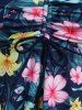 Plus Size Tropical Leaf Hibiscus Flower Print Cinched Boyleg Tankini Swimsuit -  