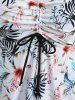 Plus Size Tropical Leaf Hibiscus Flower Print Cinched Boyleg Tankini Swimsuit -  