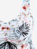 Plus Size Tropical Leaf Hibiscus Flower Print Cinched Boyleg Tankini Swimsuit -  