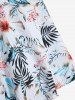 Plus Size Tropical Leaf Hibiscus Flower Print Cinched Boyleg Tankini Swimsuit -  