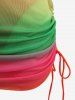 Plus Size Solid Halter Tankini Swimsuit with Ombre Print Cinched Ruched Cover Up Three Piece Set -  