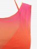 Plus Size Solid Halter Tankini Swimsuit with Ombre Print Cinched Ruched Cover Up Three Piece Set -  