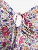 Plus Size Colorful Flower Print Cinched Tankini Swimsuit -  